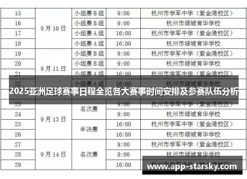 2025亚洲足球赛事日程全览各大赛事时间安排及参赛队伍分析
