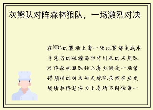灰熊队对阵森林狼队，一场激烈对决